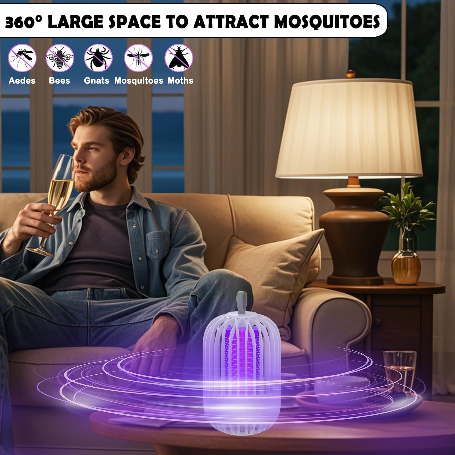 Mosquito Killer Lamp, 2 in 1 LED Mosquito Zapper, Portable USB Rechargeable Indoor and Outdoor Mosquito Killer, with UV Light Effective Fly Zapper for Use in the Home, Garden,Yard (White) - Grey image number 5