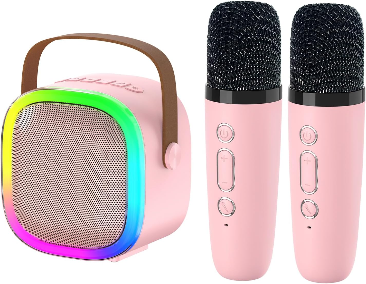 ZONEY Kids Karaoke Machine,Karaoke Microphone Machine Toy with 2 Wireless Microphones, Portable Bluetooth Speaker Gift with Colorful Lights for Girls Boys Family Home Party (Pink) image number 4