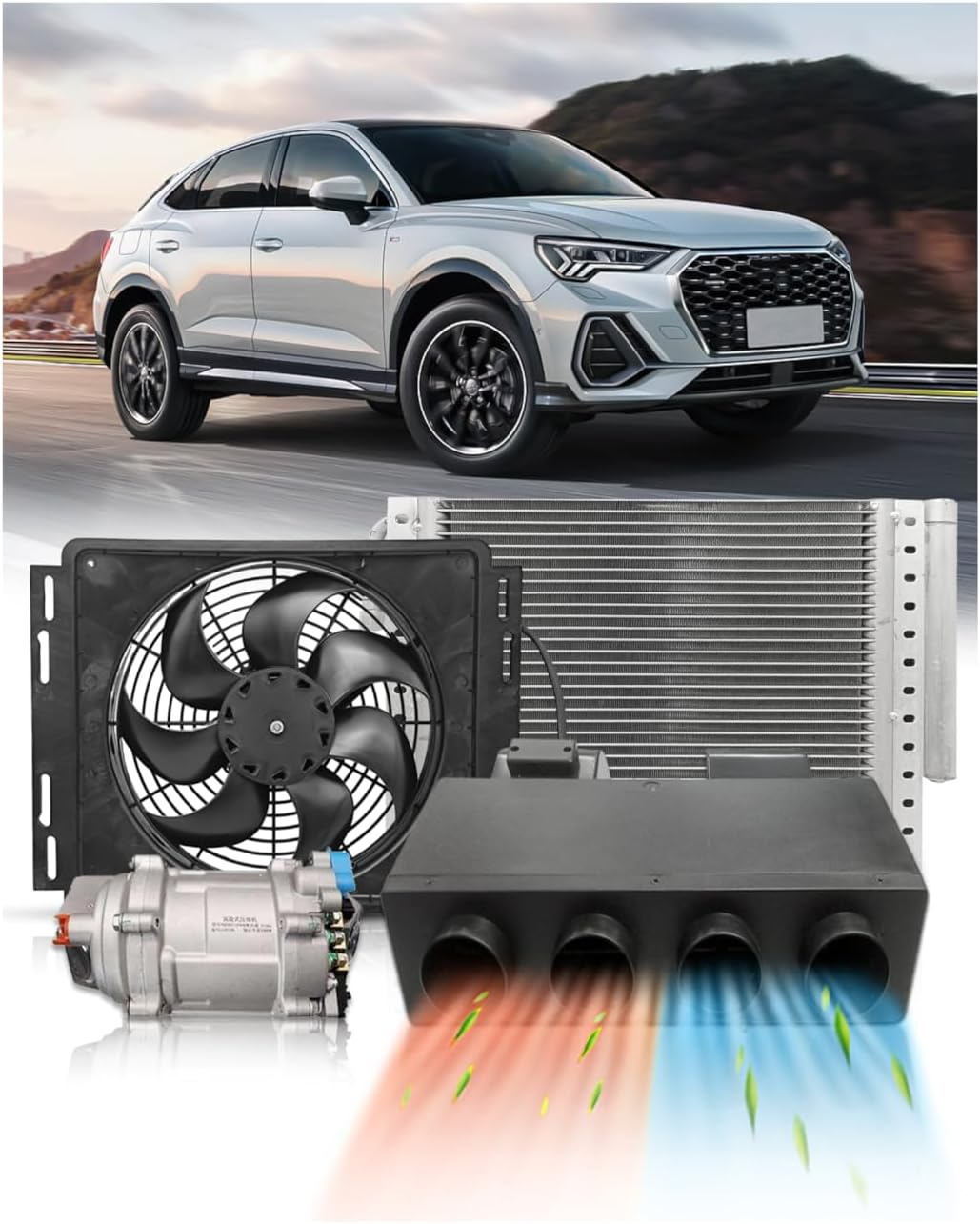 12V DC Universal under Dash Air Conditioner Heater, 10000BTU Automotive A/C Unit Cooling Heating System, 12 Volt Inverter Underdash AC Kit with 20CC Compressor, Fast Cooling for Car RV Pickup Truck image number 5