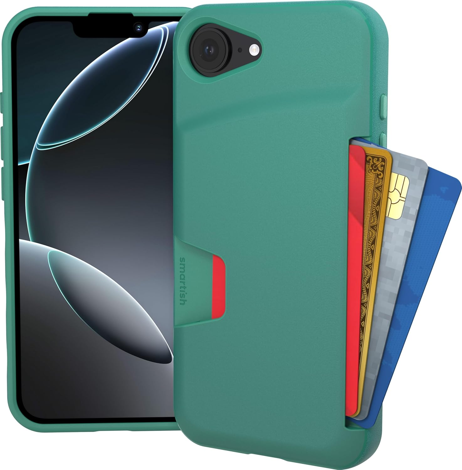 Smartish&reg; Iphone 16E Wallet Case - Wallet Slayer Vol. 1 [Slim + Protective] Credit Card Holder - Drop Tested Hidden Flip Card Slot Cover Compatible W/Apple Iphone 16E 2025 - Blues on the Green