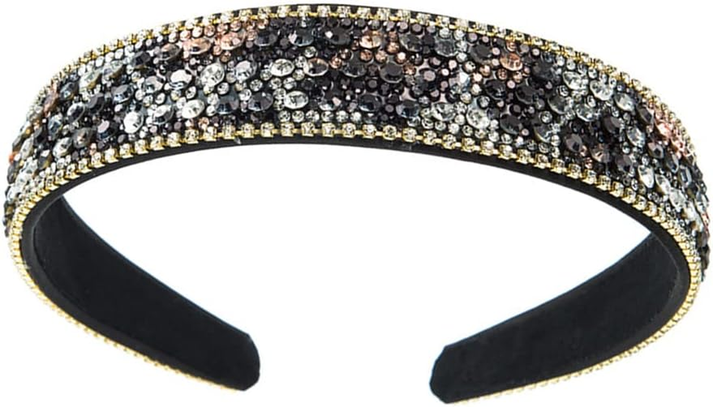Crystal Rhinestone Headbands Velvet Padded Wide Headwear Diamond Beads Bling Hair Bands Non-Slip Hard Headbands for Women Girls Daily Wear Party Wedding Hair Accessories (Diamondde)