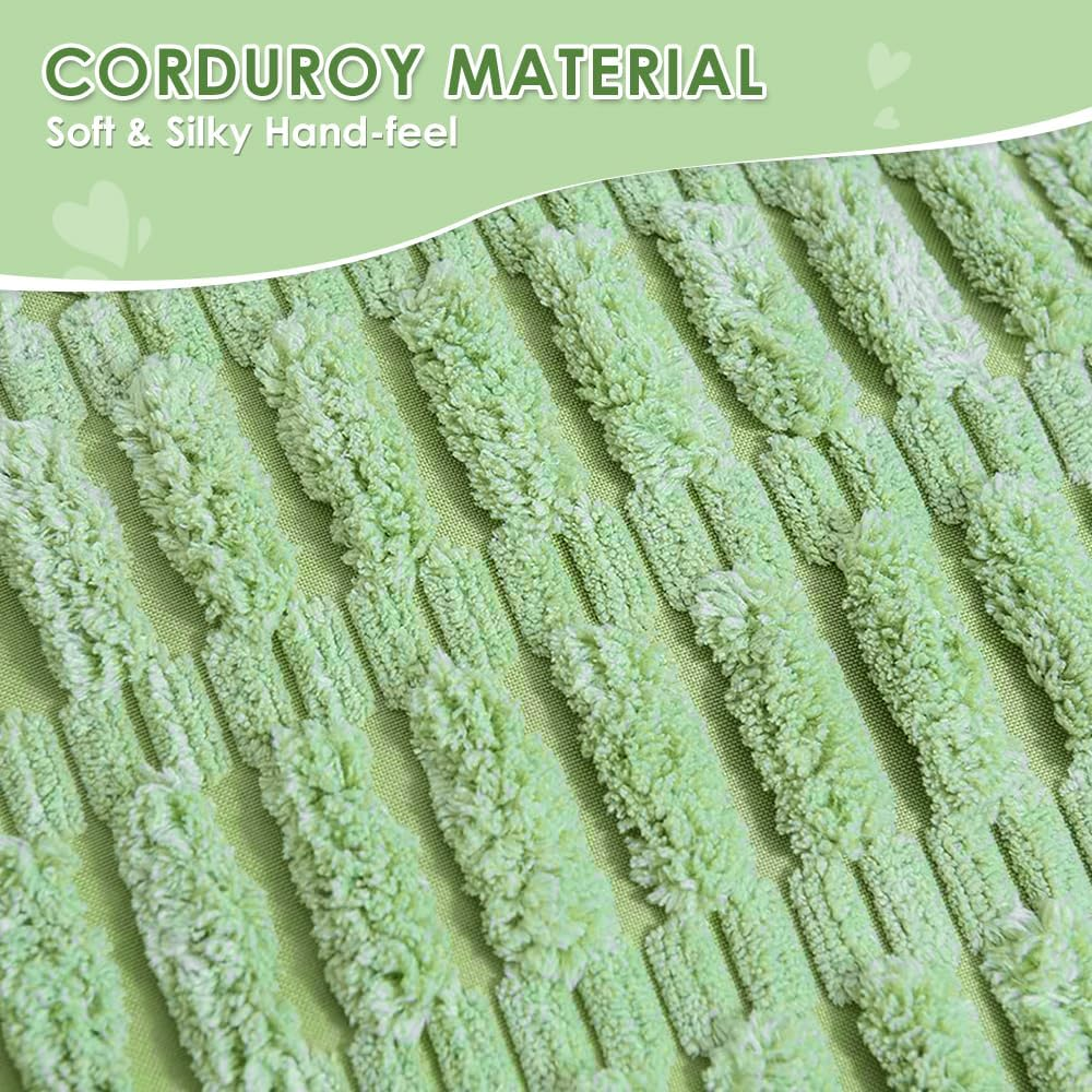 AUTOWT 2 Packs Decorative Throw Pillow Covers - 45 X 45 Cm Outdoor Cushion Cases with Pom-Poms - Boho Home Decor - Square Striped Corduroy Pillowcase for Couch Sofa Bed Bedroom Living Room (Green) - Grey image number 2