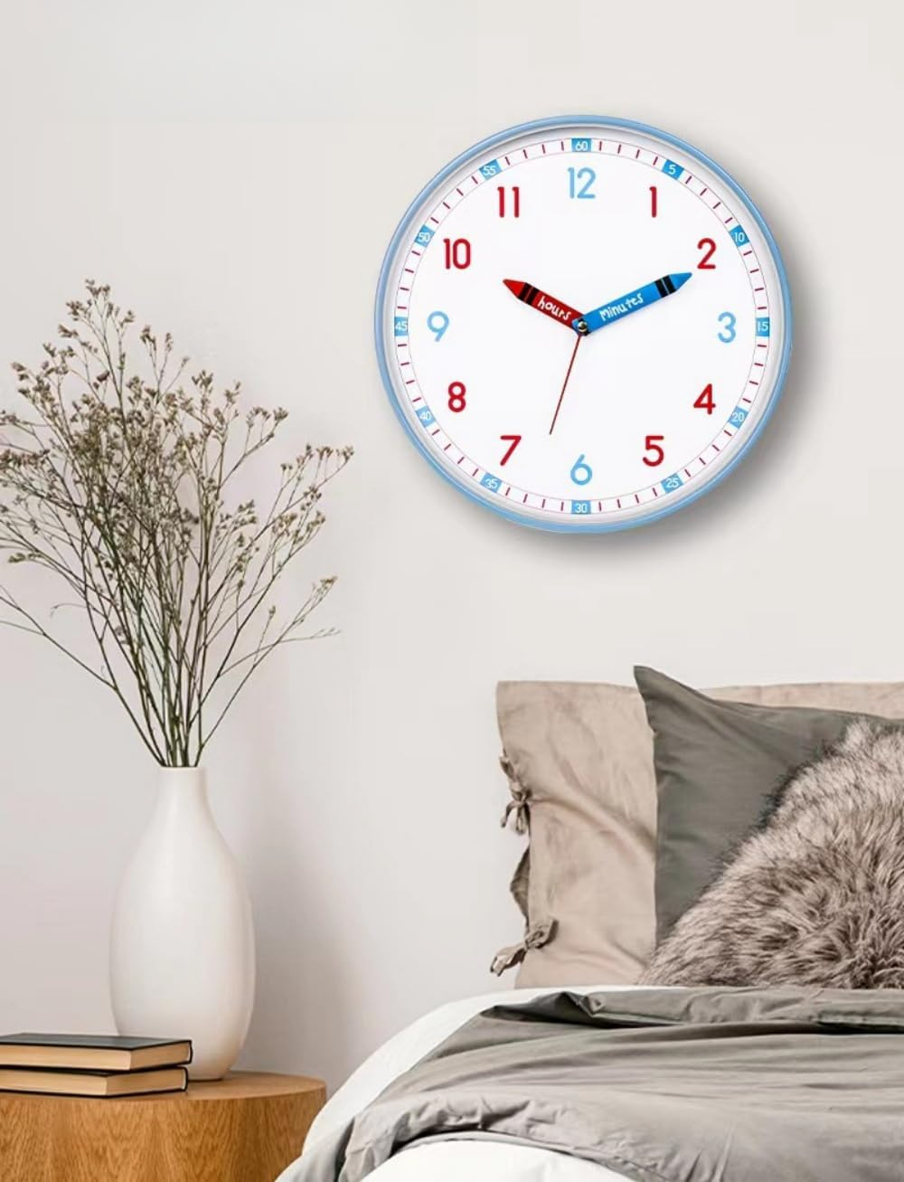 Wigmoa SS-L 【10 Inch/25Cm】 Silent Non-Ticking Wall Clock, Modern Analog Battery Operated Clock for Classroom, Bedroom, Office, and Home Decor, Time-Telling Clock for School Supplies. (Blue, 10 Inch)