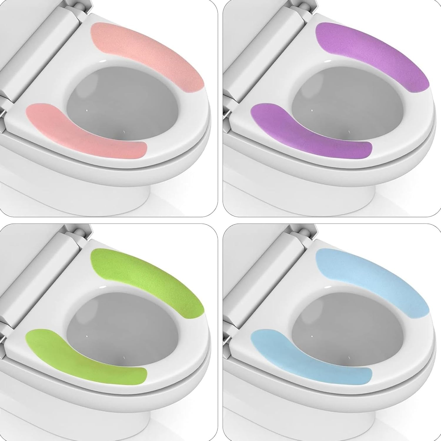 Washable Toilet Seat Covers - Soft, Reusable & Adhesive Pads | All-Season Comfort & Hygiene for Aussie Bathrooms (8 Pairs Purple, Green, Blue, Pink&times;2) image number 3