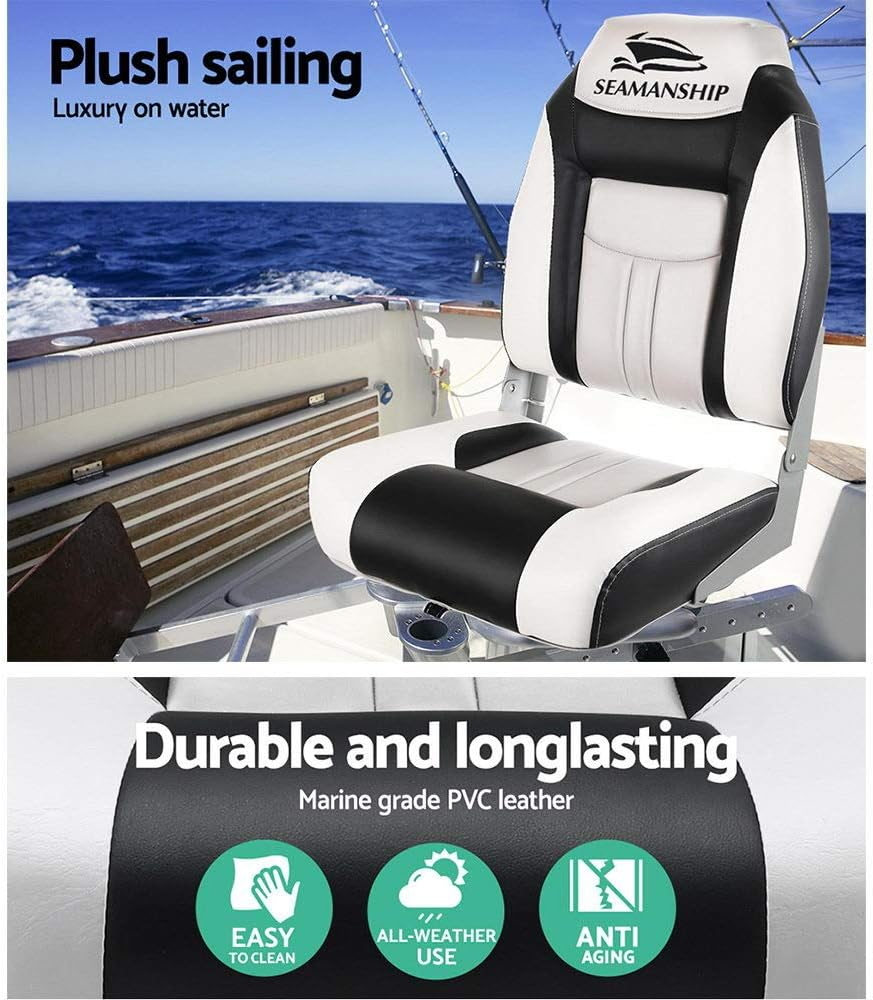 Seamanship Boat Seats, Set of 2 Folding Seat Swivel Chair Floor Chairs Marine Seating Fishing Outdoor Accessories, XL Backrest All Weather Conditions Stainless Steel Grey image number 6