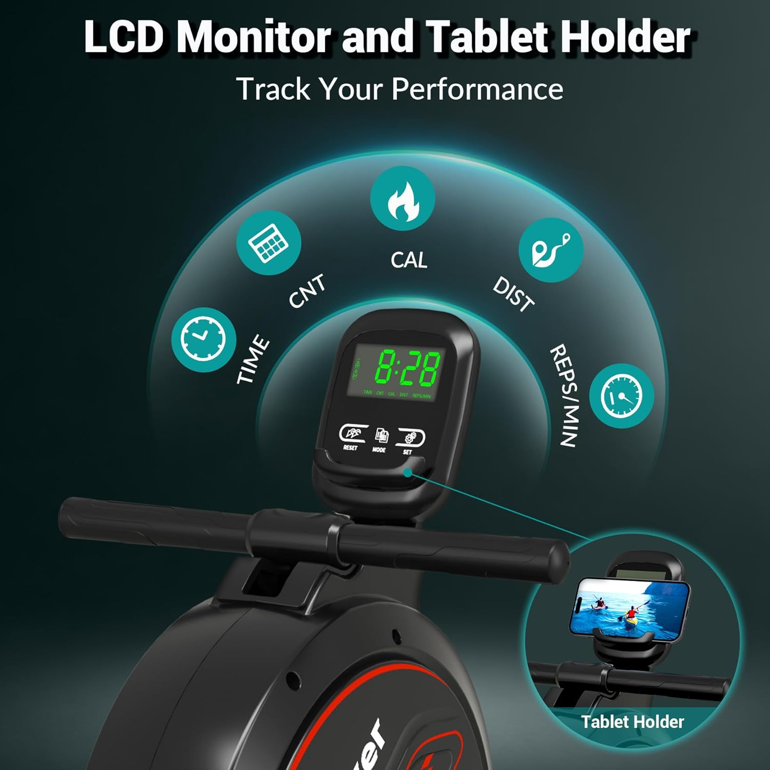 Rowing Machine,Wenoker Magnetic Rower Machine for Home,350 LB Weight Capacity, Smooth Whisper Quiet with Digital Display Tablet Holder & Comfortable Seat Cushion, Compact and Saves Space image number 3