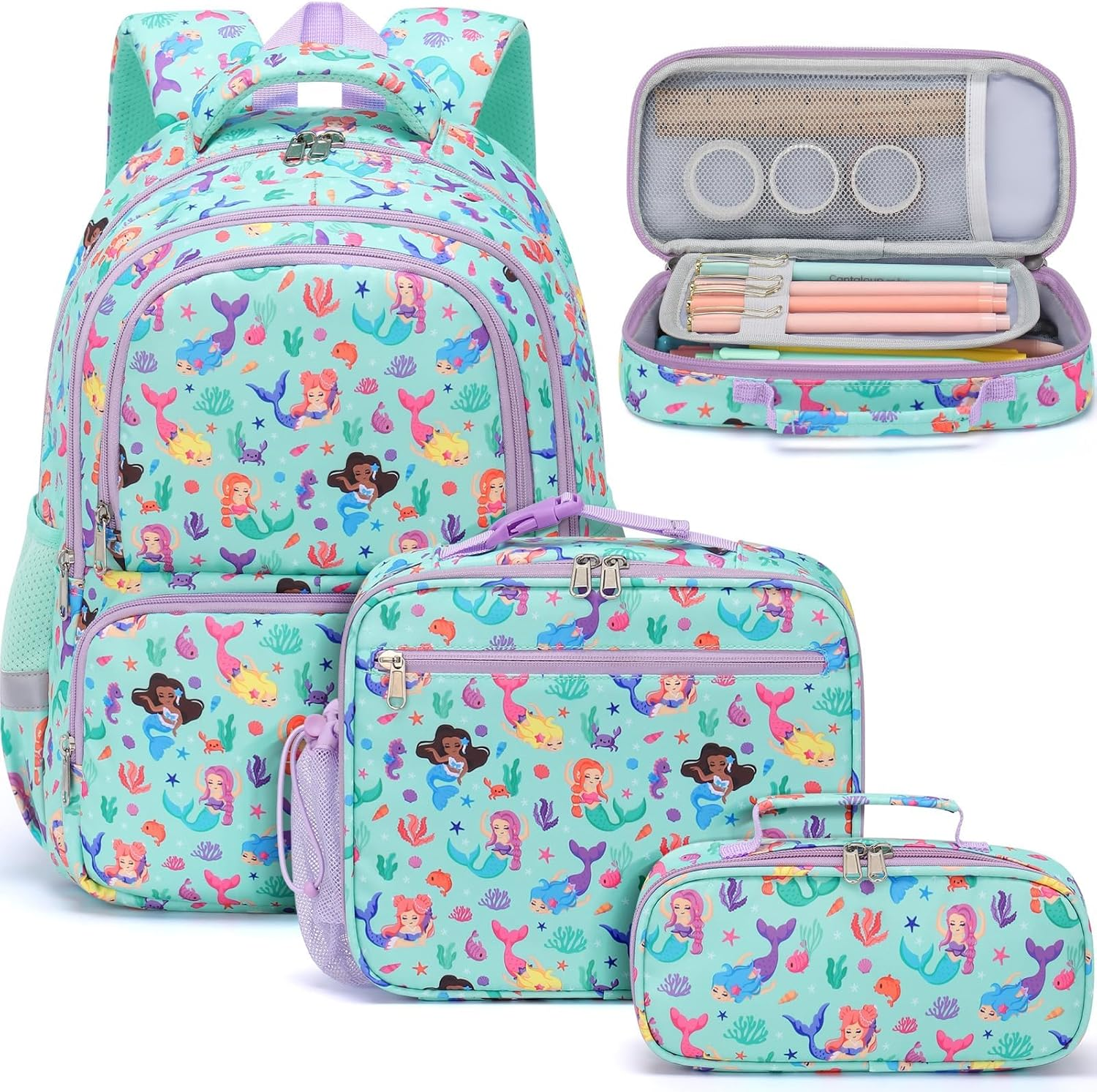 Fimibuke Kids Backpack for School Boys Girls - 3PCS Waterproof Toddler School Bag with Lunch Box & Pencil Case for Ages 3-12