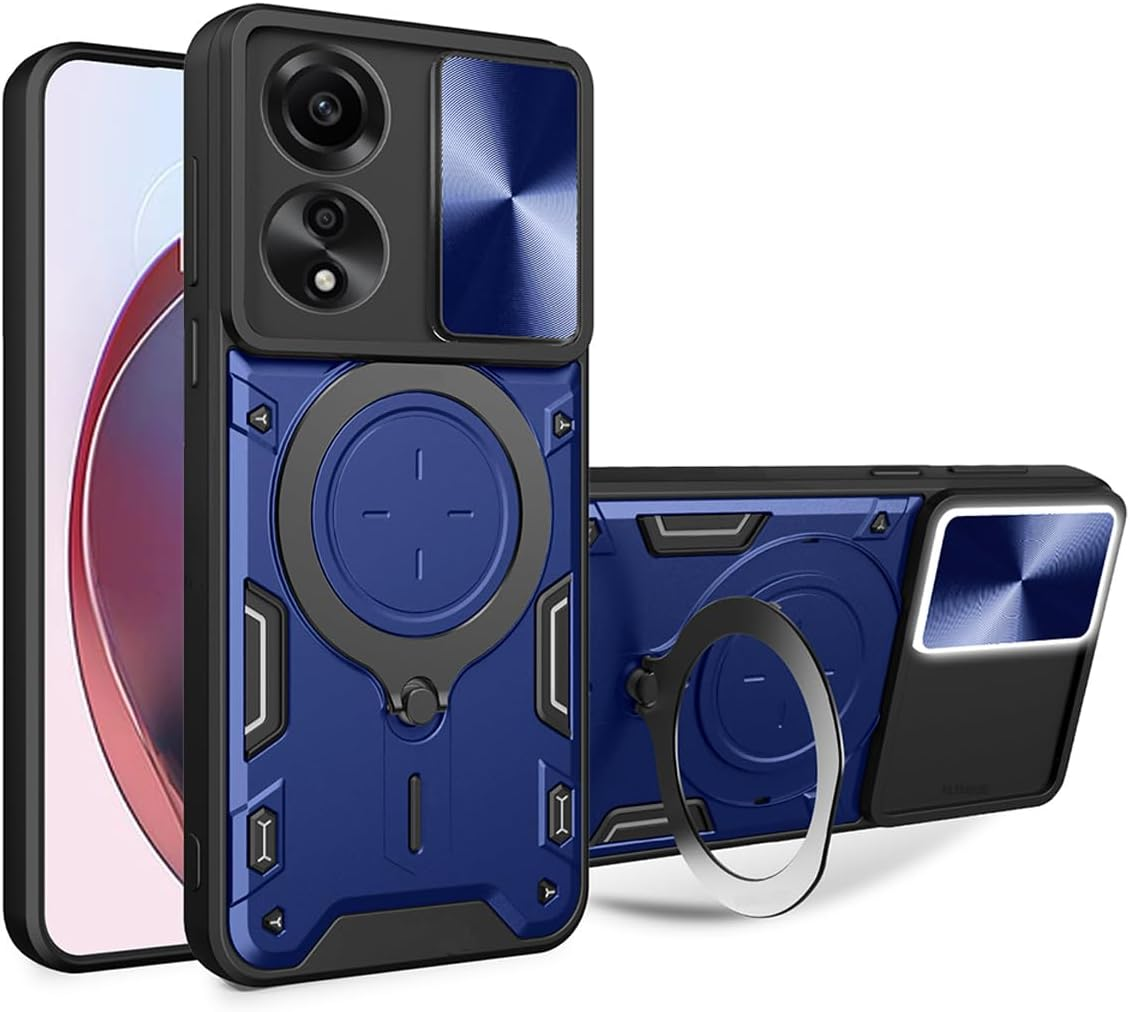 FORZARMOR for Oppo A60 5G/ A40 (6.67 Inch) Case Shockproof with Back Camera Slide Window Cover, Ring Kickstand Armor Military Rugged Cover (For A60 5G/A40 4G, Black)