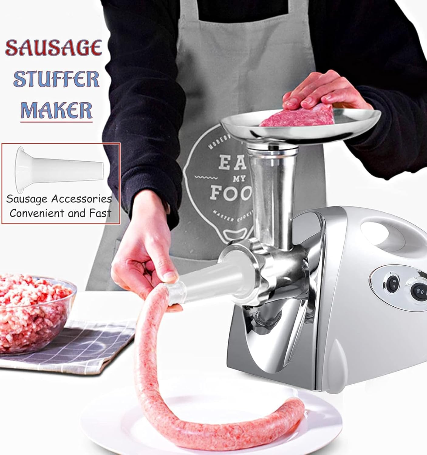 Electric Meat Grinder 800W Stainless Steel Meat Mincer Enema Machine Sausage Stuffer Meat Machine Sausage Maker Metal Food Grinder for Home Kitchen Use image number 1