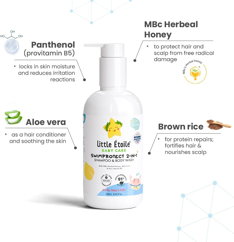 Little &Eacute;toile Baby Care Swimprotect 2-In-1 Shampoo & Body Wash, with Mbc Herbal Honey, Aloe Vera & Panthenol, Naturally Ingredients, Free from SLS & Parabens, 250Ml image number 4