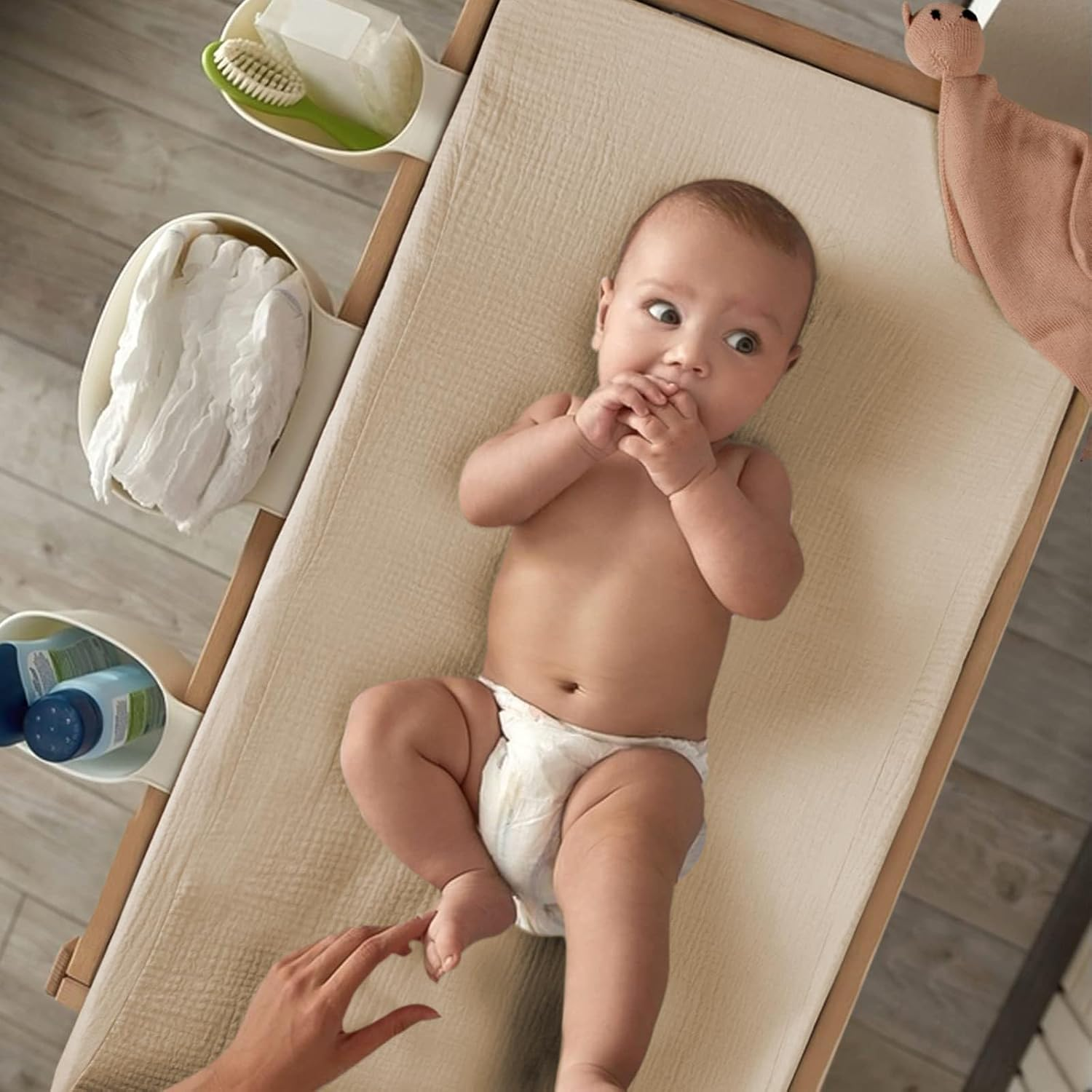 2Pcs Changing Pad Cover, Cotton Diaper Changing Pad Cover with Elasticated Straps, Soft Breathable Changing Pad Sheets Cover, Diaper Changing Pad Cover Suitable for Girls and Boys