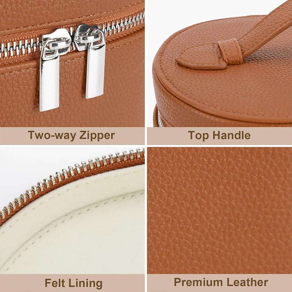 Makeup Bag with Handle &ndash; Travel Cosmetic Organizer Case with Compartments, Portable Toiletry Bag for Women, Compact Makeup Storage Pouch (Brown) image number 3