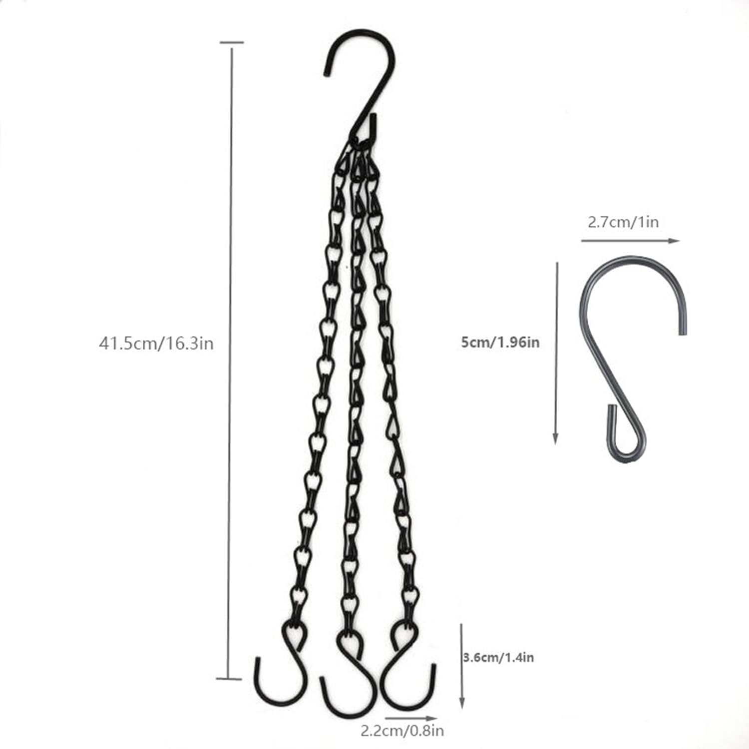 Hysgscwd 8Pcs Hanging Baskets Chains, 16 Inch Long Hanging Chains for Plants, Flower Plant Pot Basket Chains with Hooks, 3 Point Replacement Chain Hangers for Bird Feeder, Lantern, Planters, Ornaments image number 4