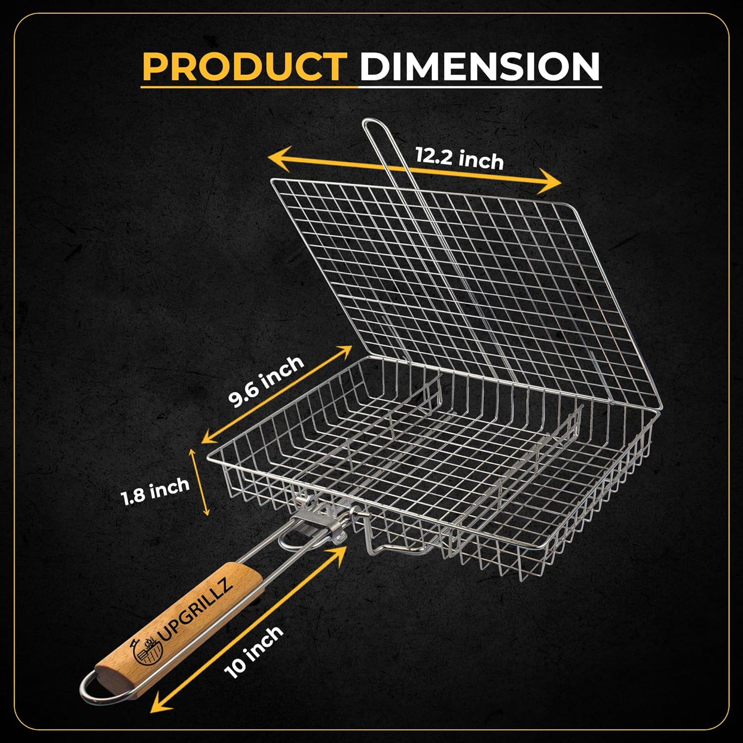 BBQ Fish Grill Basket for Outdoor Grill, Stainless Steel Vegetable Grilling Basket with Detachable and Foldable Handle with Carry Bag image number 4