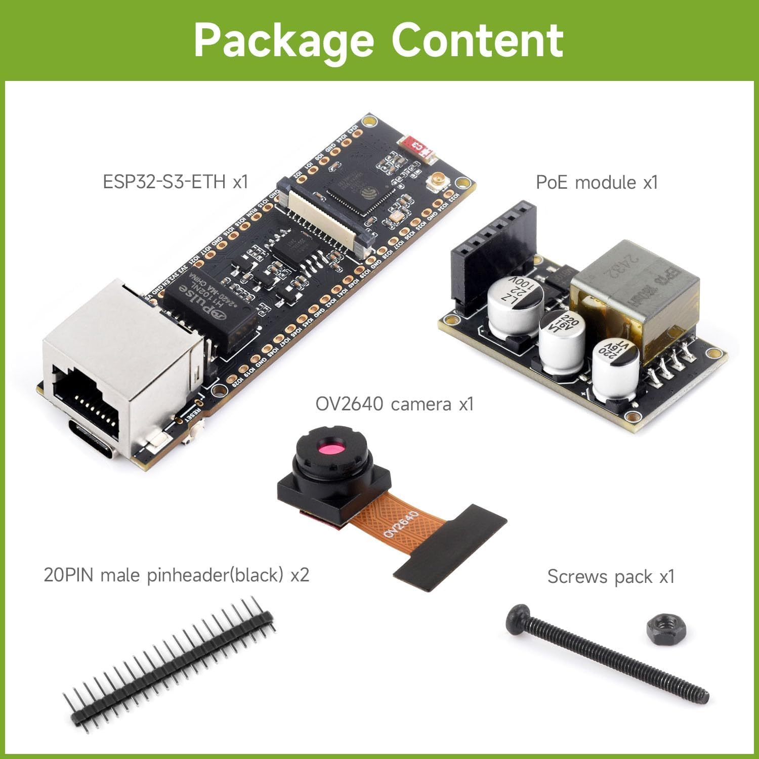Waveshare ESP32-S3 ETH Development Board, 10/100Mbps RJ45 Ethernet Port, Wi-Fi & BT Support, 240Mhz Dual Core Processor, Onboard Type-C Port and TF Card Slot, OV2640 Camera+Poe Module image number 3