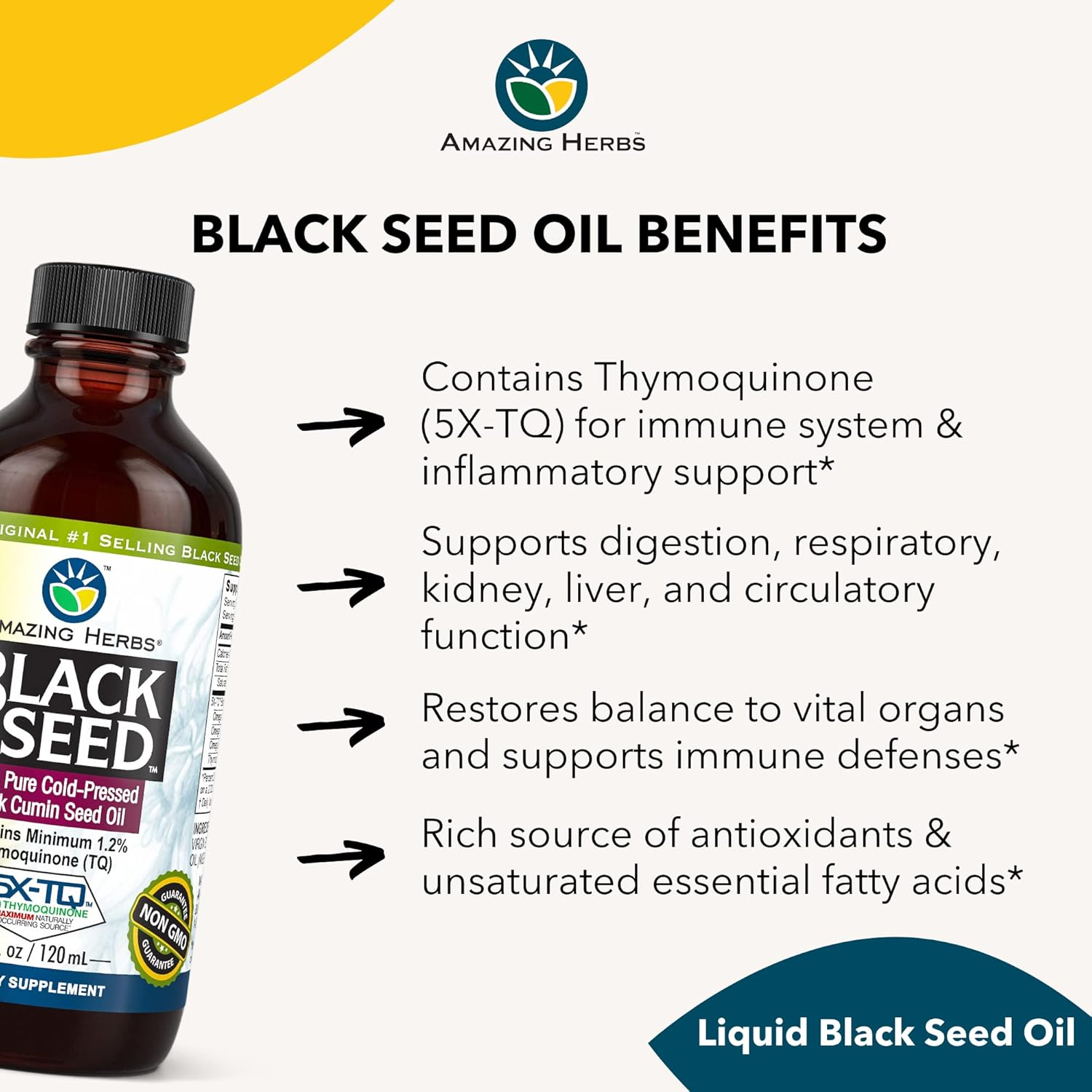 Amazing Herbs Black Seed Cold-Pressed Oil - 4 Ounces image number 2