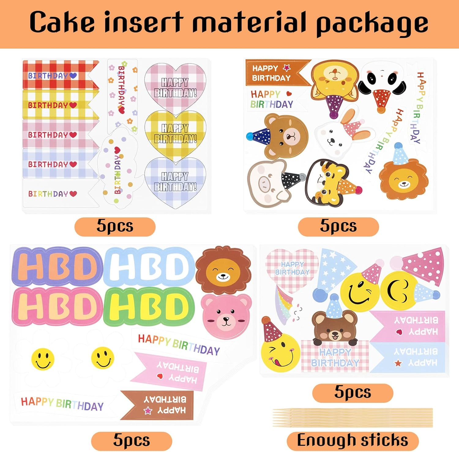 Hannafires 100PCS Colorful Cake & Cocktail Toppers &ndash; Smiley Face Party Picks with Bear Candles, Cloud Hats & Mini Decorations for Birthday Cakes & Dessert Tables image number 3