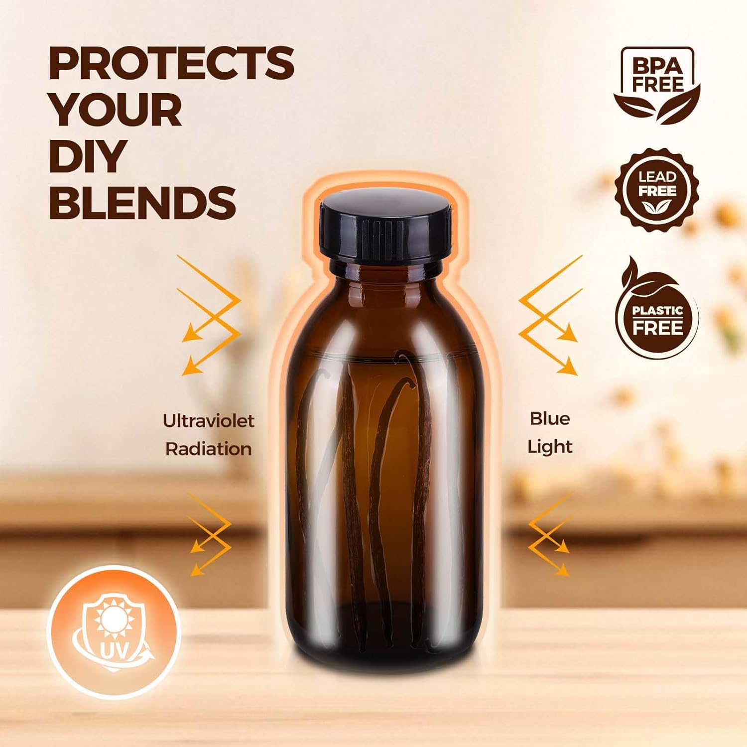 Elumeiro 12 Pack 4 Oz Amber Boston Glass Bottle with Cap, Empty Brown Glass Bottles for Homemade Vanilla Extract, Essential Oils, Juice, Syrup, Liquids, Potion, Herbal Perfume, Hot Sauce image number 1