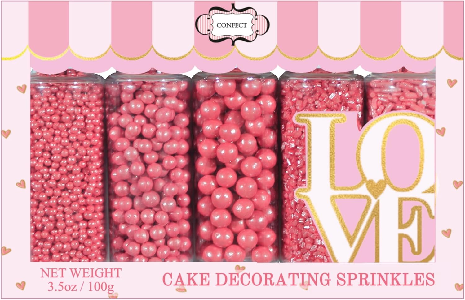 Confect Sprinkles for Cakes & Cupcakes Decoration | Assorted Pack of 5 Garden Party Pearl Sprinkles | Rose Pink Sprinkles | Mix Dragees, Jimmies & Sparkling Sugar - 3.5 Oz image number 3