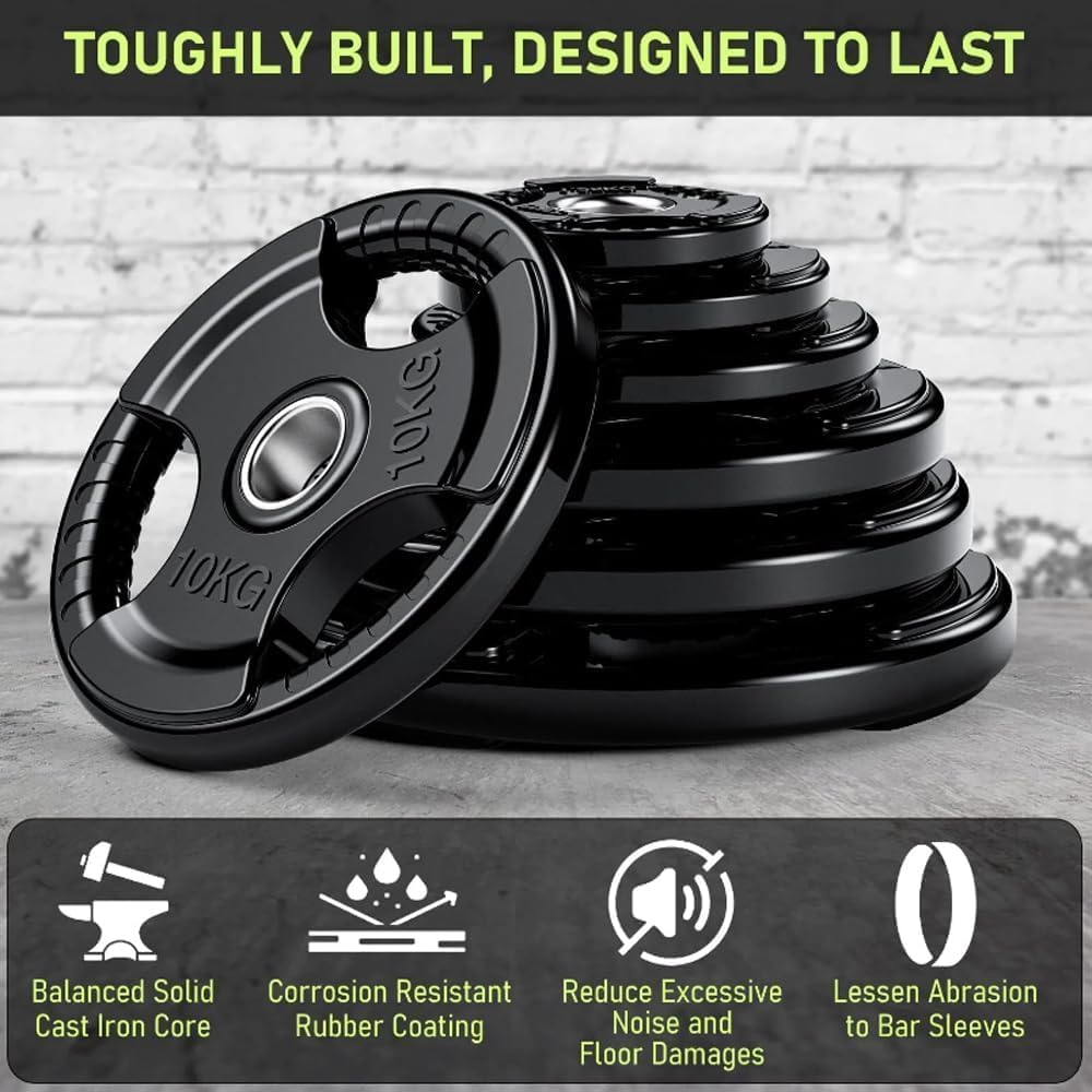 Olympic Rubber Grip Weight Plates for Barbell, 2-Inch Cast Iron Weight Plates for Dumbbells & Barbells,Ideal for Crossfit Weightlifting and Strength Training in Home & Gym image number 3