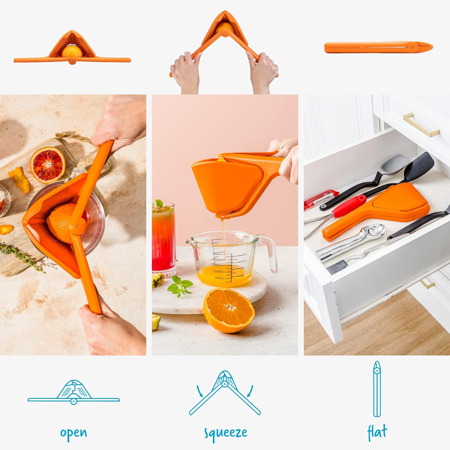 Dreamfarm Original Orange Fluicer Easy-Squeeze Fold-Flat Citrus Juicer - 11 Inch, Suits All Citrus image number 4