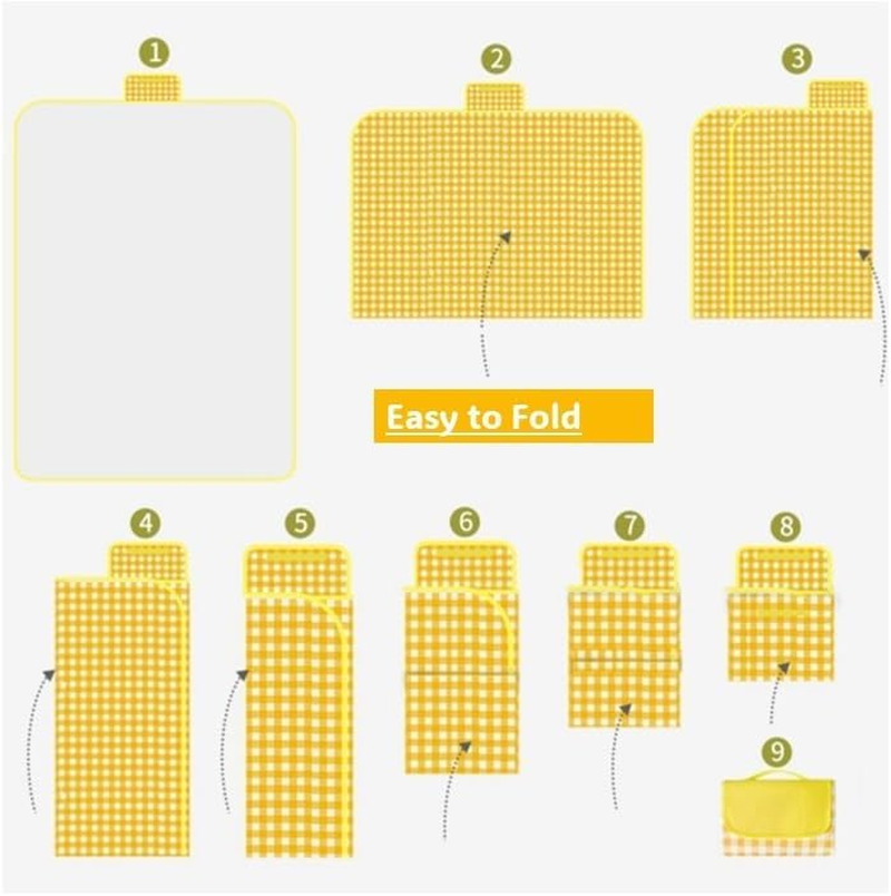 Picnic Blanket Waterproof Dirtproof Foldable in Large 150X200Cm. Cute Gingham Portable Compact Beach Blanket Outdoor Mat (Honey Yellow) image number 2