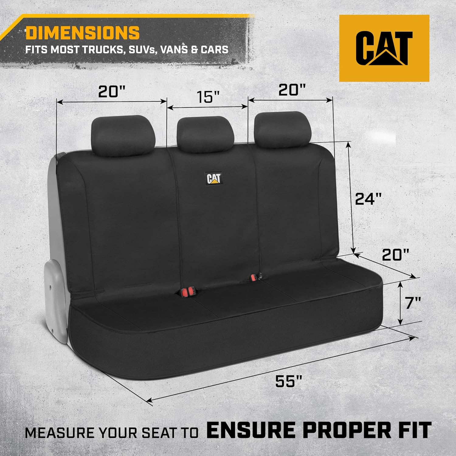 Cat Flexfit&trade; Black Rear Seat Cover for Car, SUV, & Truck - Durable Canvas Material Back Car Seat Covers 60/40 Split Bench Protector - Back Seat Cover & Back Seat Protector Interior Accessories