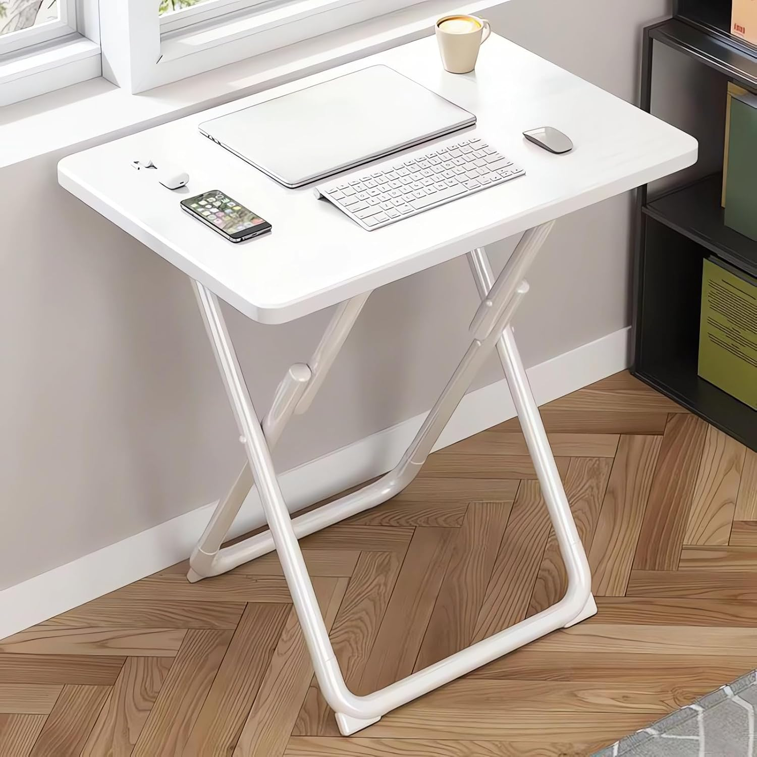 Folding Computer Desk, Study Table for Home Office, Wood Student Dormitory Desks, Portable Laptop Workstation A190 (C Wood) - C Black image number 5