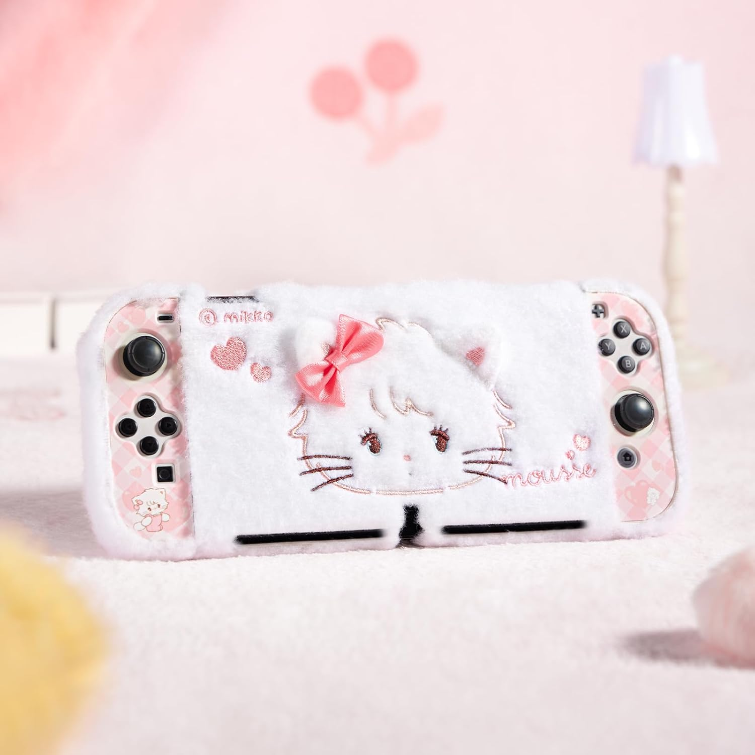 Geekshare Protective Case for Switch Oled,Kawaii Plush Cover Case,Anti-Scratch Switch Hard Case Protector Compatible with Switch OLED and Joystick Controllers - Mikko Sweet Thoughts image number 2
