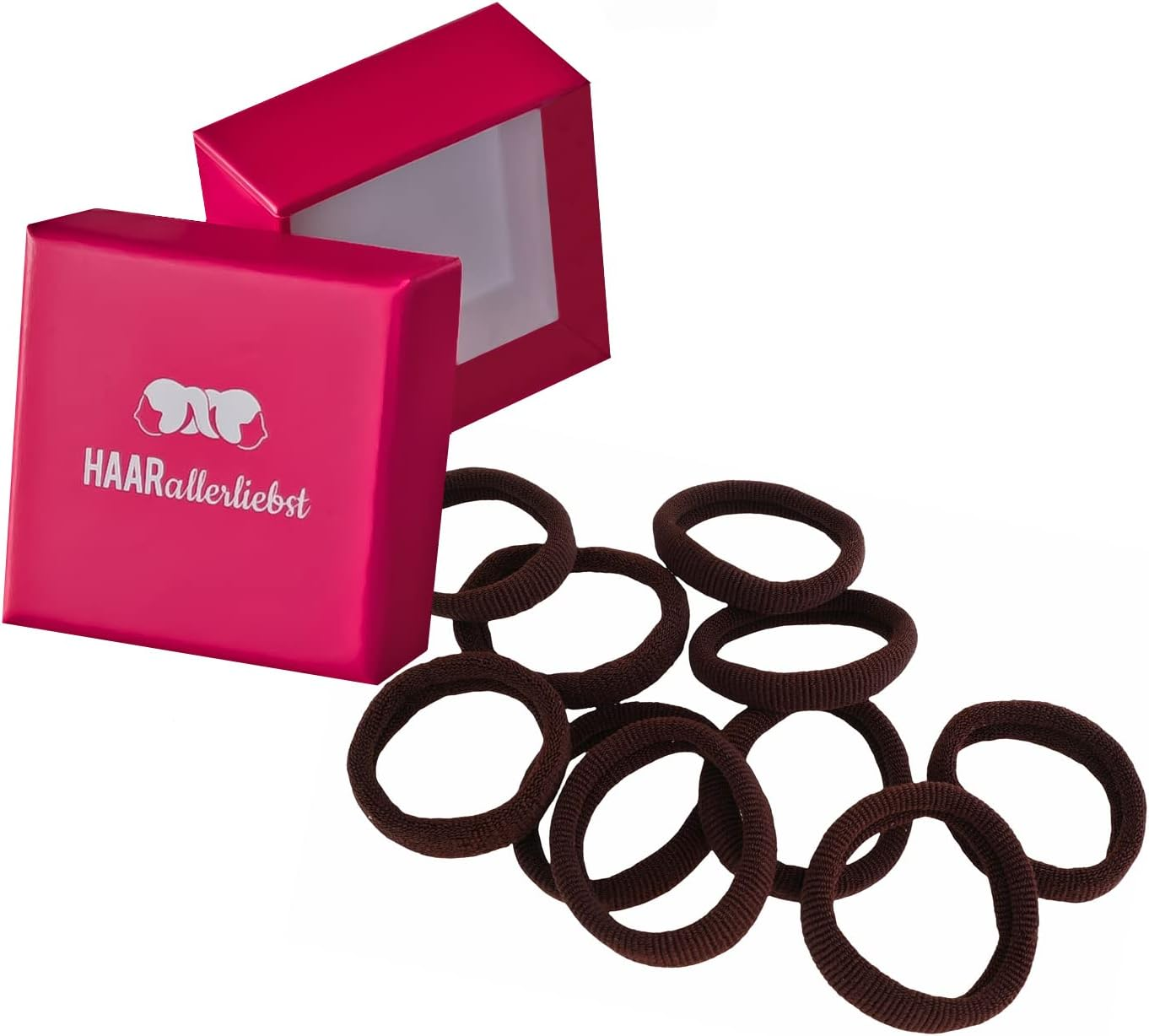 Haarallerliebst Hair Bobbles Extra Soft (Pack of 10 | Dark Brown | 4 Cm) with Box for Storage (Box Colour: White; Colour: Brown)