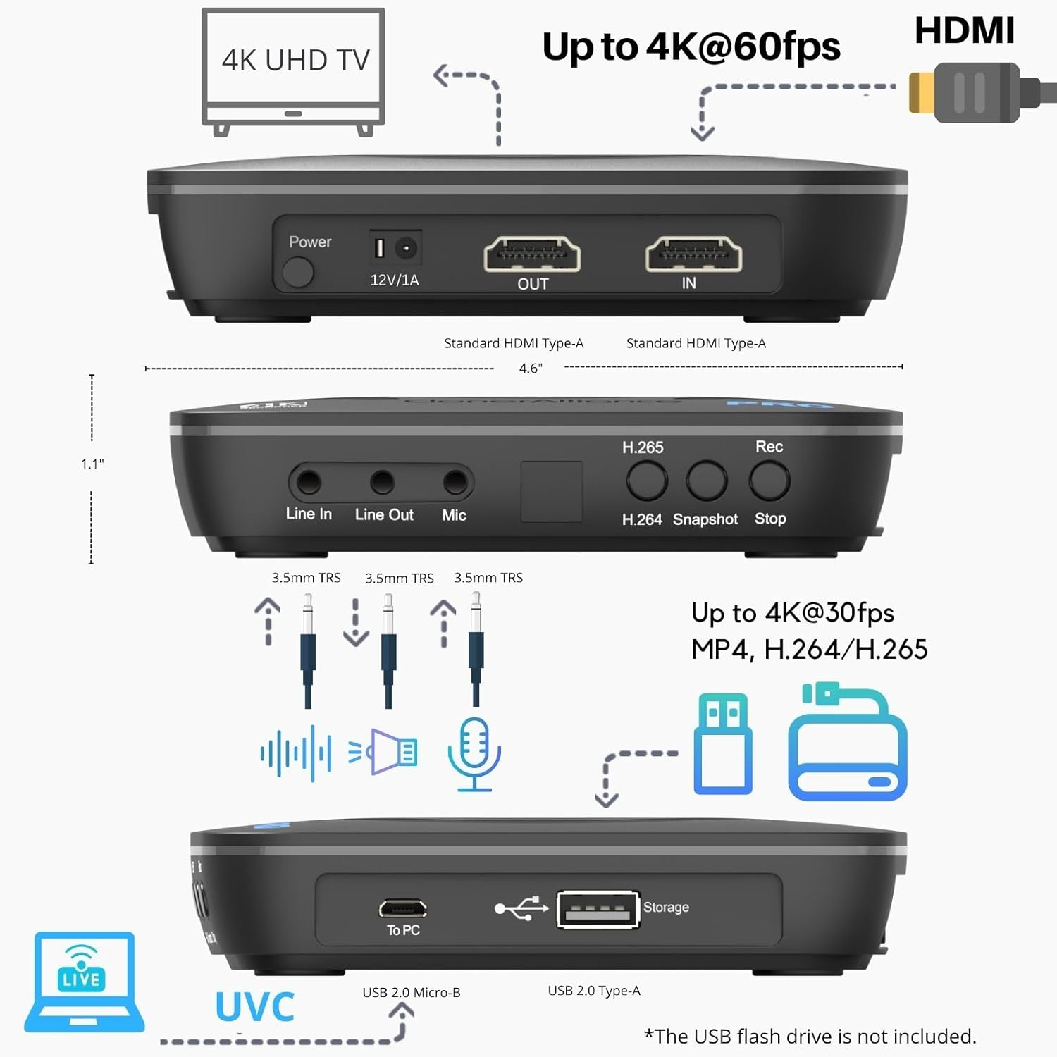 Cloneralliance UHD Pro, 4K Video Recorder, HDMI Capture DVR with H.265/H.264 Codec, Cinematic 4K@24Fps Recording(Up to 4K@30Fps), No PC Required. image number 5