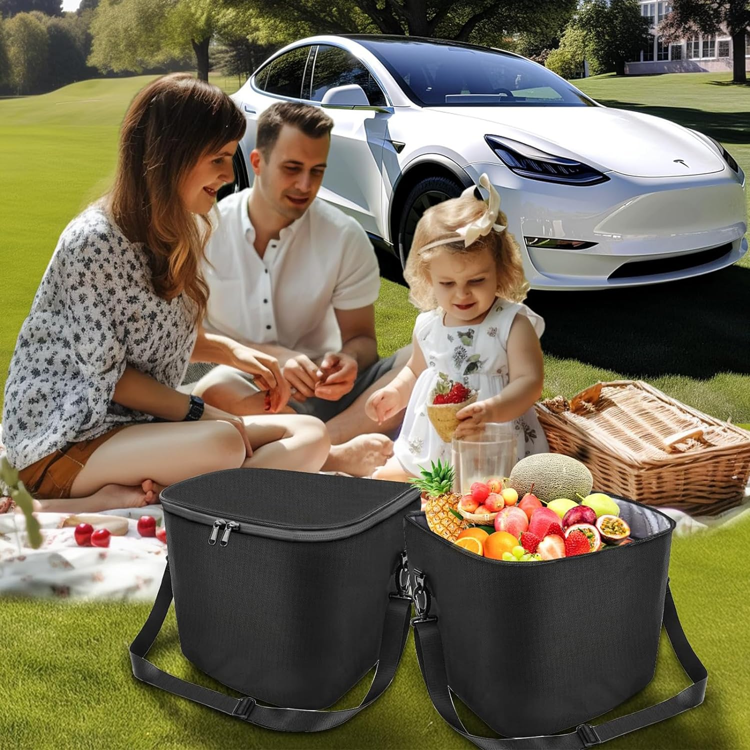 2024 Model 3 Highland Frunk Organizer, Car Cargo Organizer for Tesla Model 3 2017-2024, Front Trunk Insulation Cooler Bag, Portable Waterproof Container with Adjustable Strip