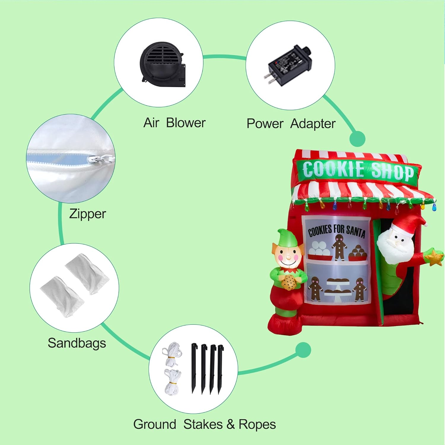 Luxfcup 6FT Christmas Inflatable Santa Elf Cookie Shop Decoration with LED Lights Outdoor Yard Christmas Blow up Decor image number 6