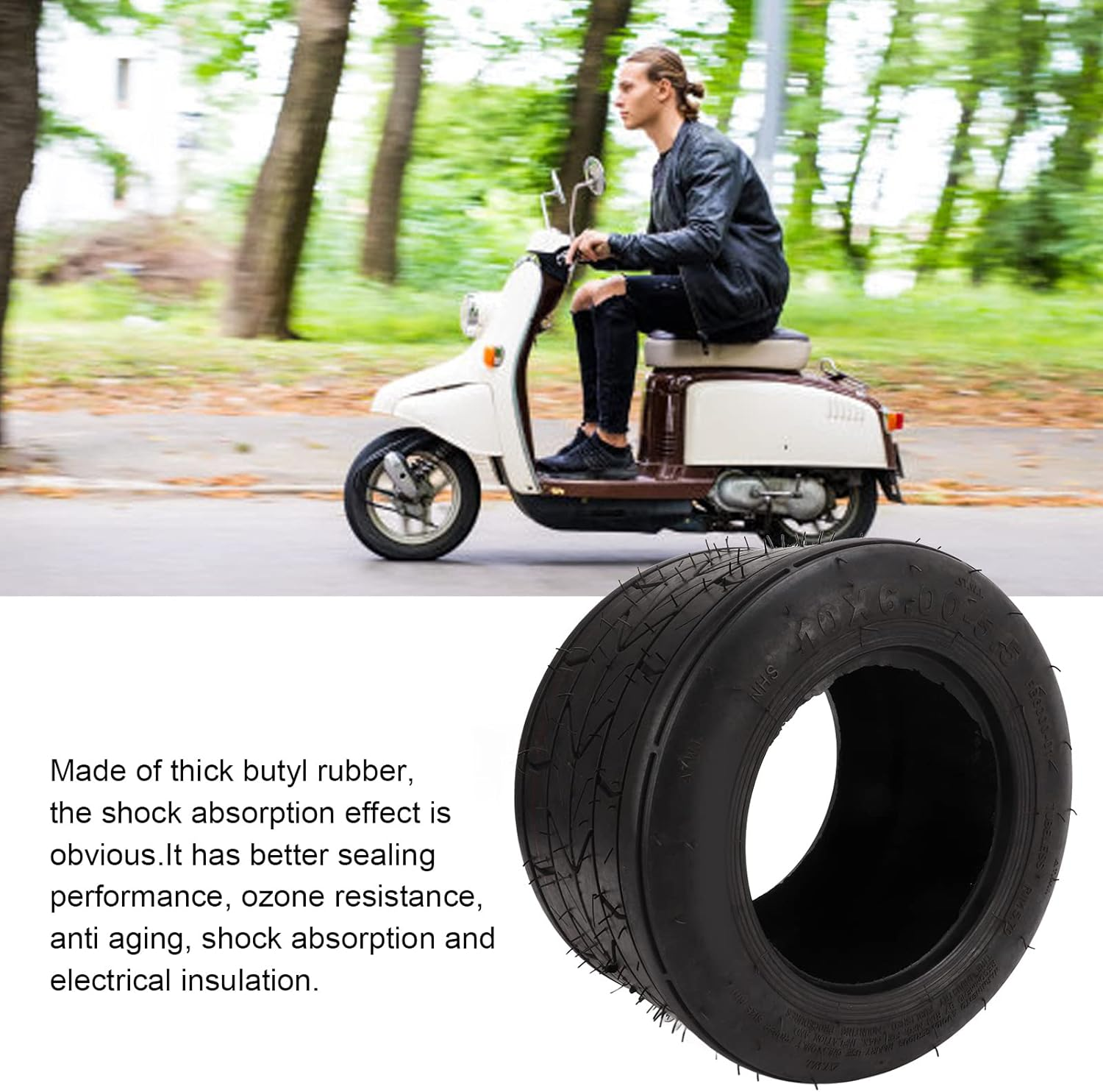 10 Inch Wide Tyre, 10 X 6.00-5.5 Vacuum Tyre, Durable for Motor for Electric Scooter image number 6