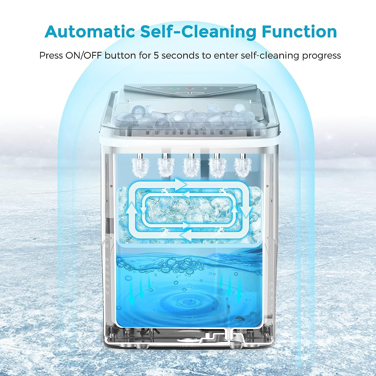 Cobuy Self-Cleaning Ice Machine Countertop, 9 Cubes Ready in 6 Mins, 12KG in 24Hrs, Portable Ice Maker Machine for Home Kitchen Office Bar Party, White image number 6