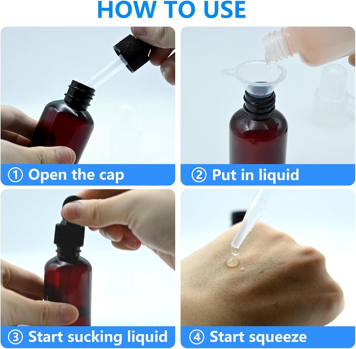 Askbed 4 Pack 2 Oz (50Ml) Amber Plastic Essential Dropper Bottles with Funnel, Labels for Liquid Storage image number 5