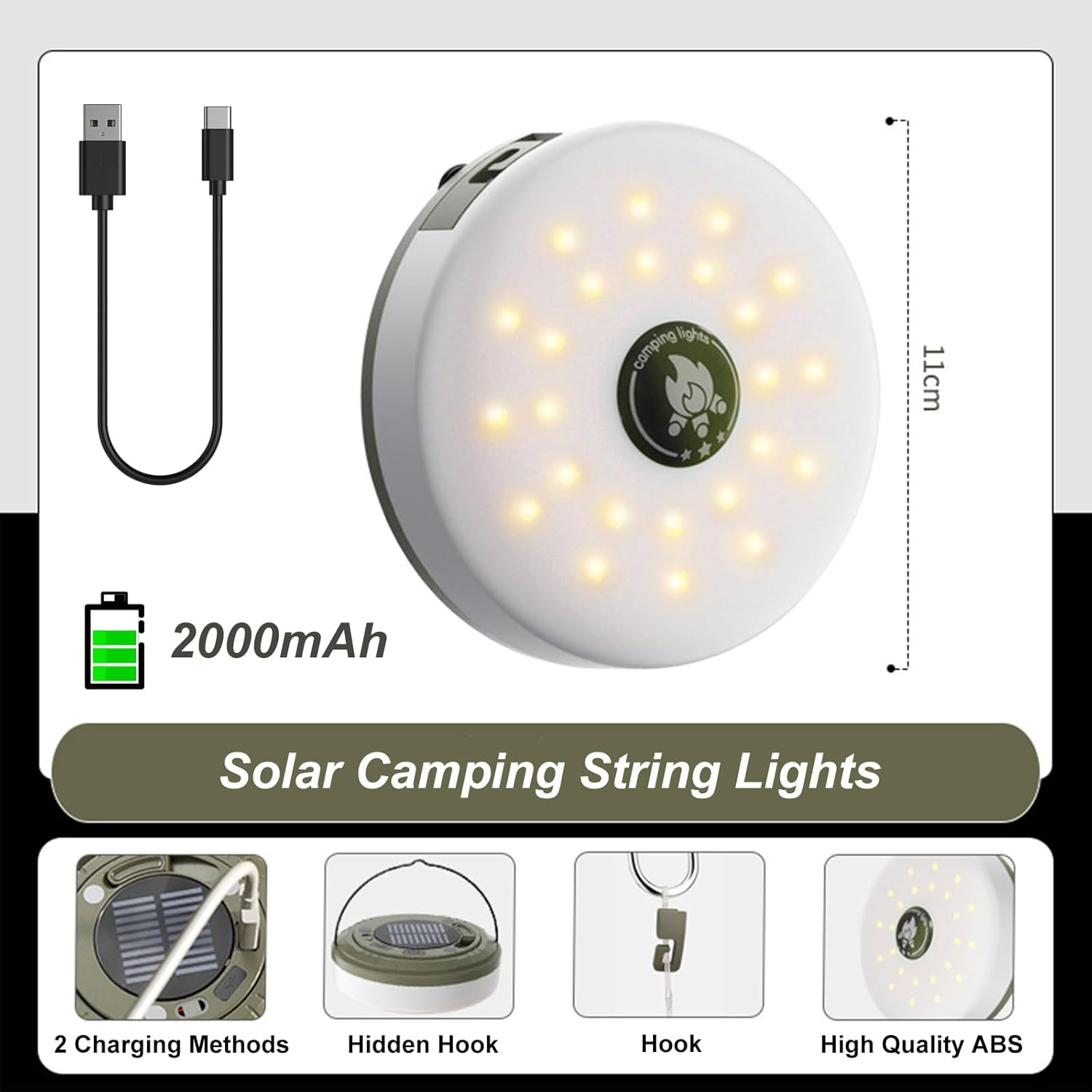 Bongu Solar Camping String Lights, 2 in 1 Rechargeable 10 M Camping Lights with 5 Lighting Modes, Waterproof Portable Tent Lighting for Outdoor Camping Hiking Awning Garden Party Festival Decor image number 1