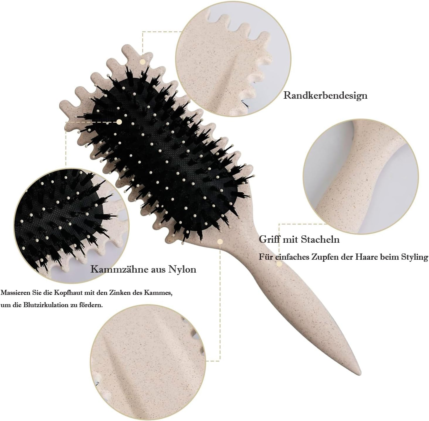 Jushion Curl Brush, Hair Brush, Strands Comb, Professional Curling Brush, Styling Tools, Plastic Comb, Bouncy Curl Brush for Detangling, Shaping and Defining (Beige) image number 5