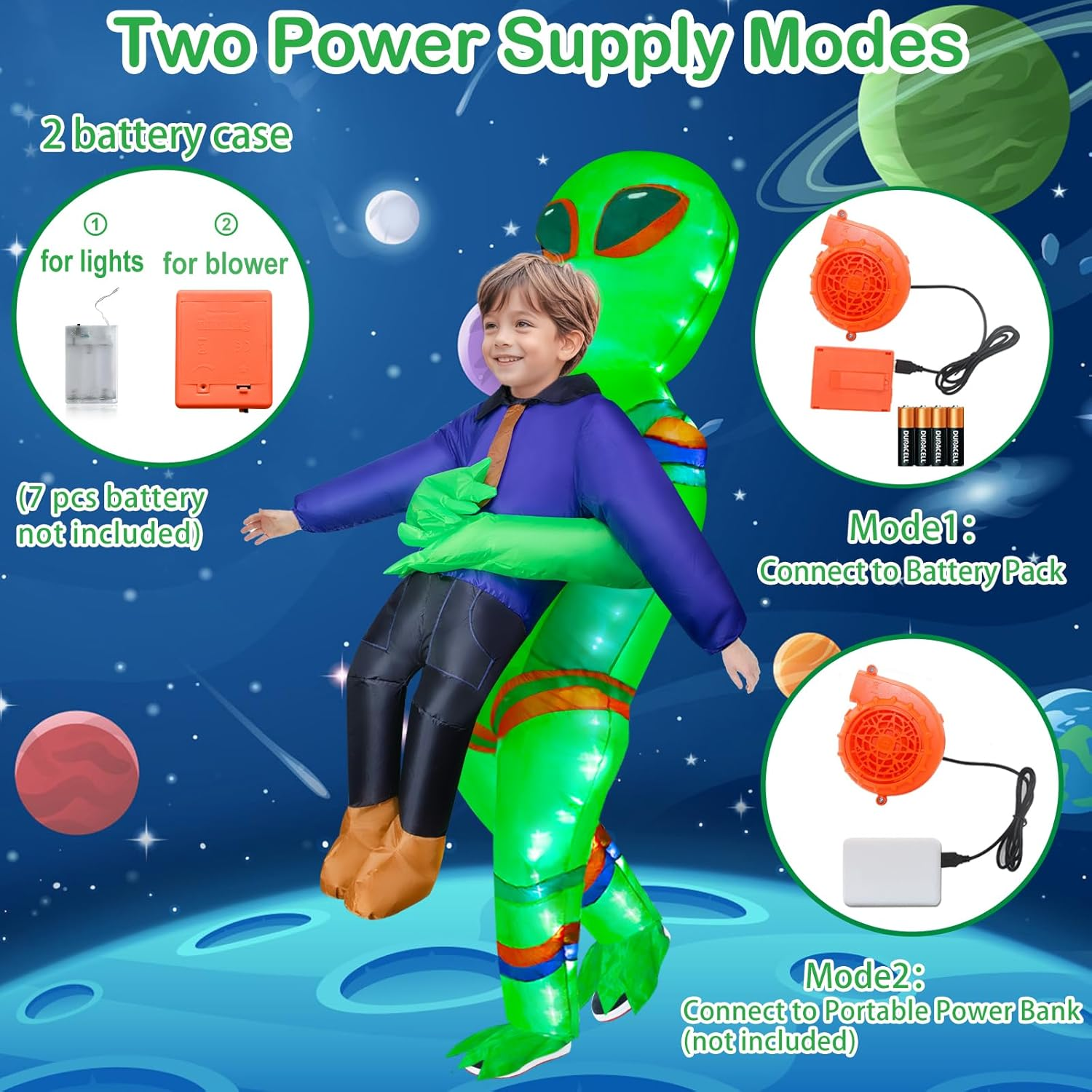 Inflatable Alien Costume for Adult Kids with LED Lights Blow up Lighted Alien Abduction Halloween Costumes Cosplay Party