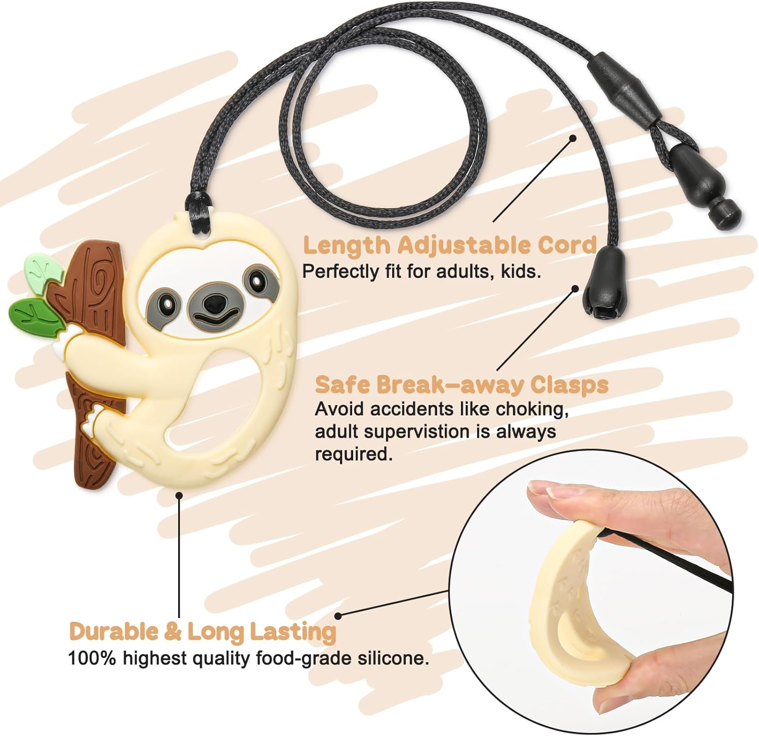 MR.TIMELAG Chew Necklace, 5 Pack Sensory Chew Necklace Bundle for Kids with Teething, ADHD, Autism, Oral Motor Chewy Teether, for Boys&Girls,Silicone Necklace Made from Food Grade Silicone Safety image number 1