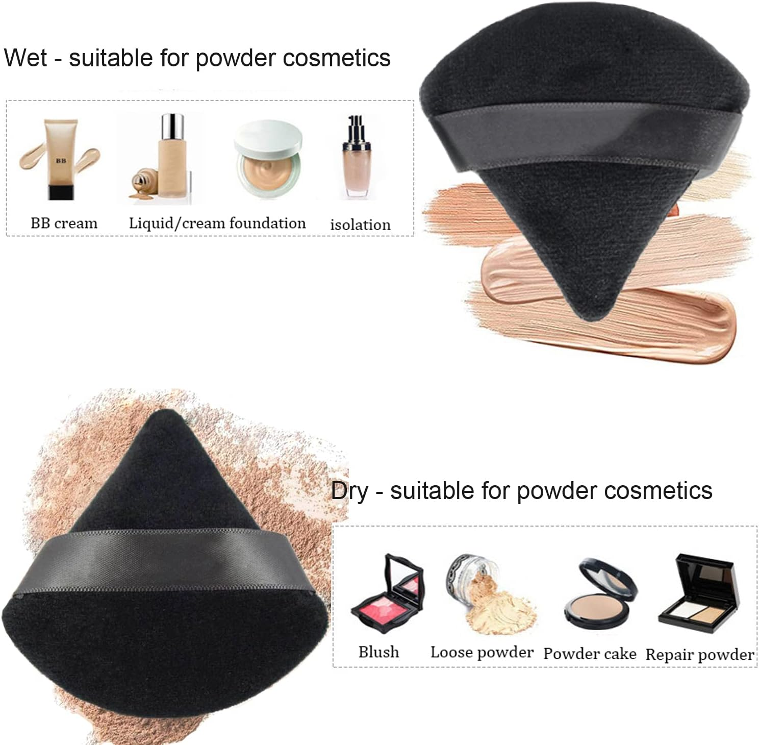 24 Pieces Powder Puff, Triangle Makeup Puff Cotton Powder Face Washable Body Powder Puff for Loose Powder Body Cosmetic Foundation Sponge Makeup Tool (24Black) - 24B image number 2