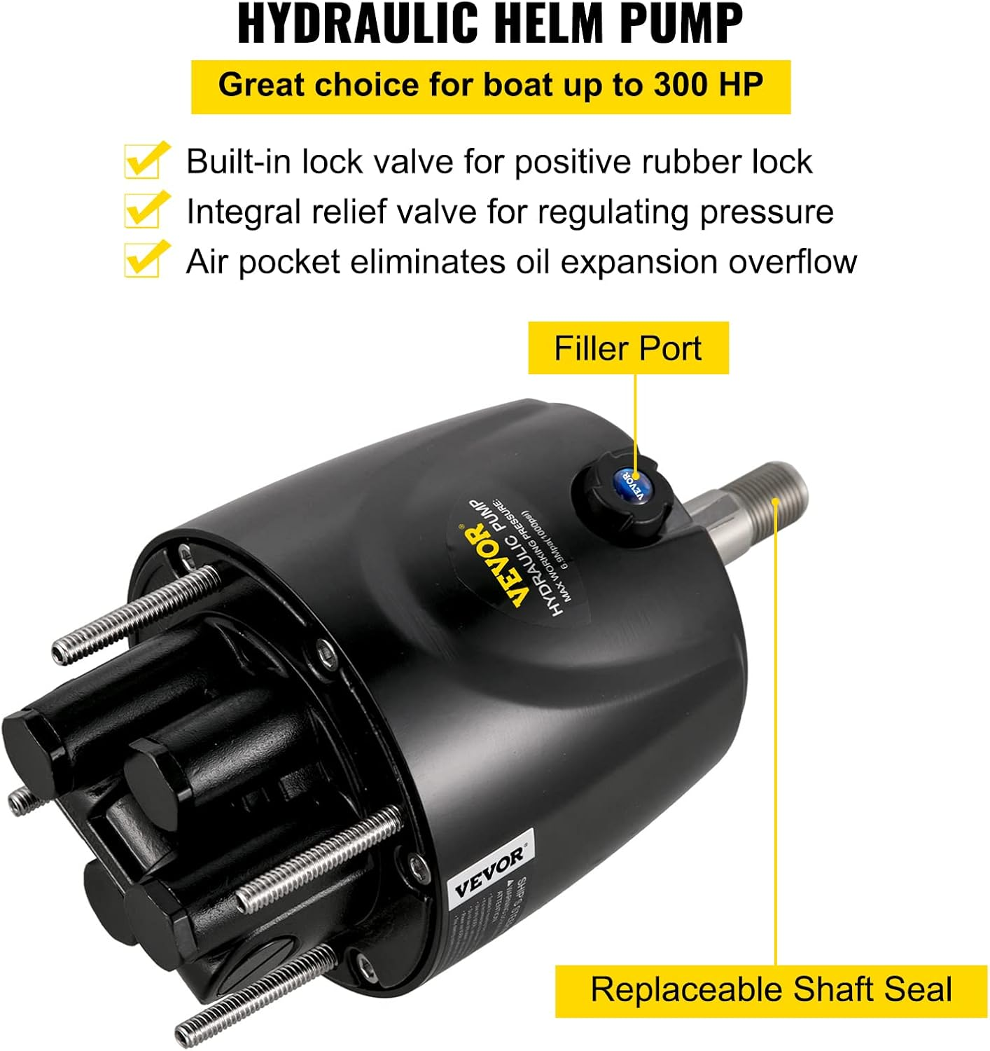 VEVOR Hydraulic Boat Steering Kit, 300HP Hydraulic Steering Helm Pump, Aluminum Alloy Steering Cylinder, 13.5" Steering Wheel with 10" Hydraulic Steering Hose for Boat Steering System image number 6