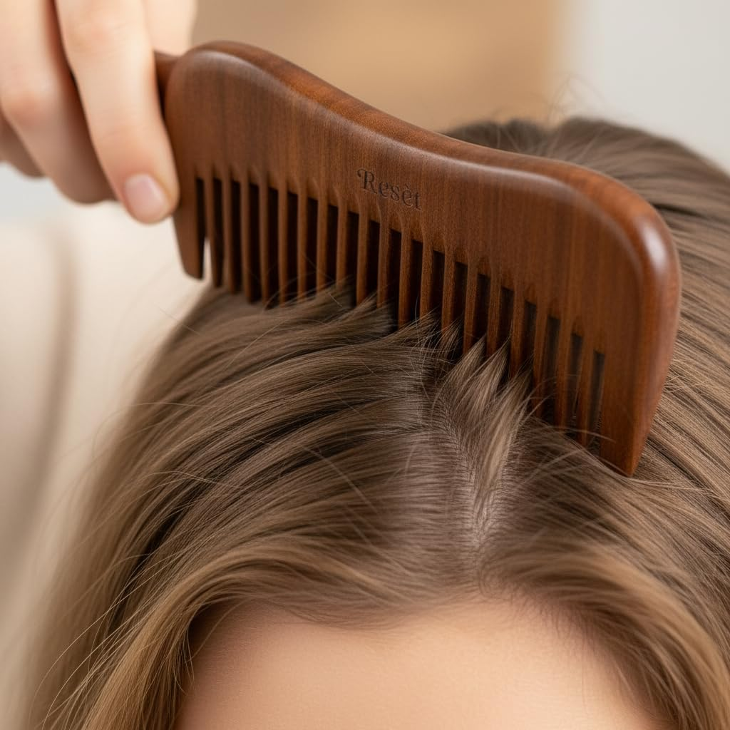 100% Natural Handmade Sandalwood Comb | Soft Wide Tooth Wooden Comb for Wet and Dry Hair | Eco-Friendly Anti-Static for Massage | Wooden Hair Detangler for Men and Women image number 3