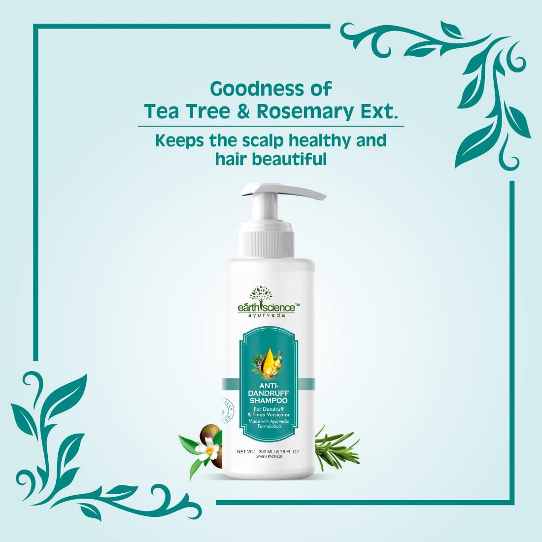 Earth Science Ayurveda anti Dandruff Shampoo with Tea Tree & Rosemary No SLS, Paraben Men or Women 200 Ml Pack of 1 image number 4