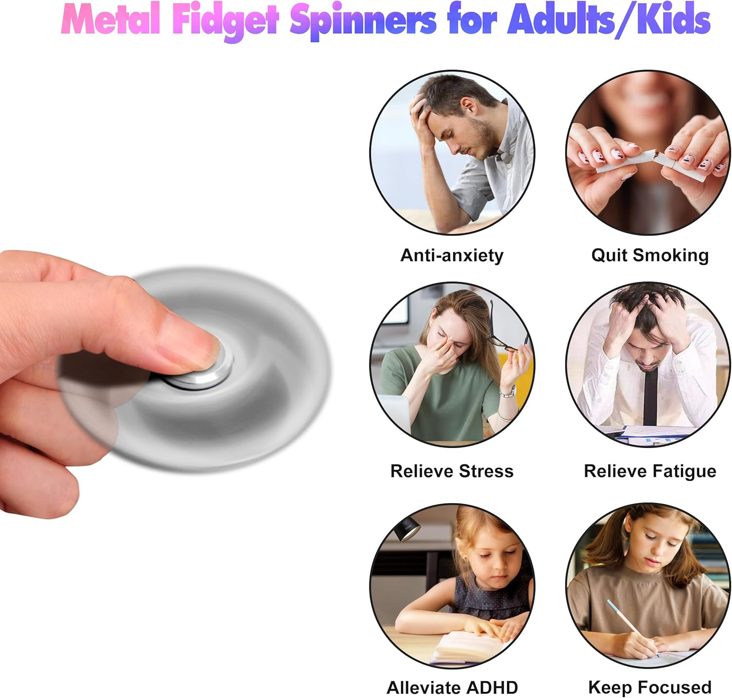 Fidget Spinners Toy, 3-8 Min Spins Time Stainless Steel Bearing Metal Fidget Spinner, EDC ADHD Stress Anxiety Relieves Fidgets Finger Toys, Novelty Toy for Kids and Adults - Black image number 5