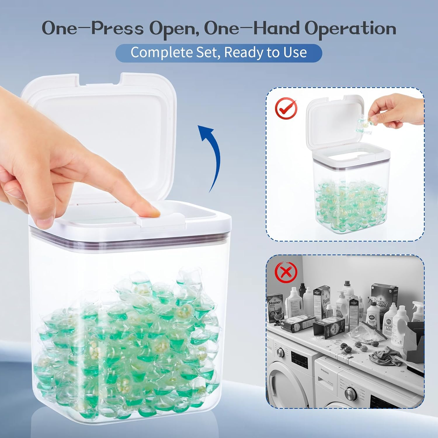 VINATO Set of 2 Laundry Detergent Storage with Lid, Storage Box Made of PET Plastic, Laundry Pods Container Set, Organiser for Detergent, Laundry Beads, Scented Beads, Flour image number 5