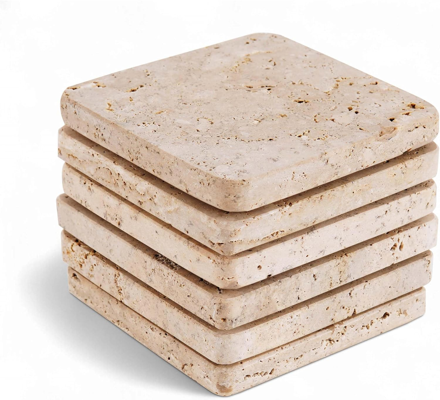 SPESHSTONES Travertine Coasters Set of 6 for Drinks 3.75 Inch Handmade Marble Stone Drink Coaster for Coffee Table, Dining & Kitchen Decor, Home & Office Essentials