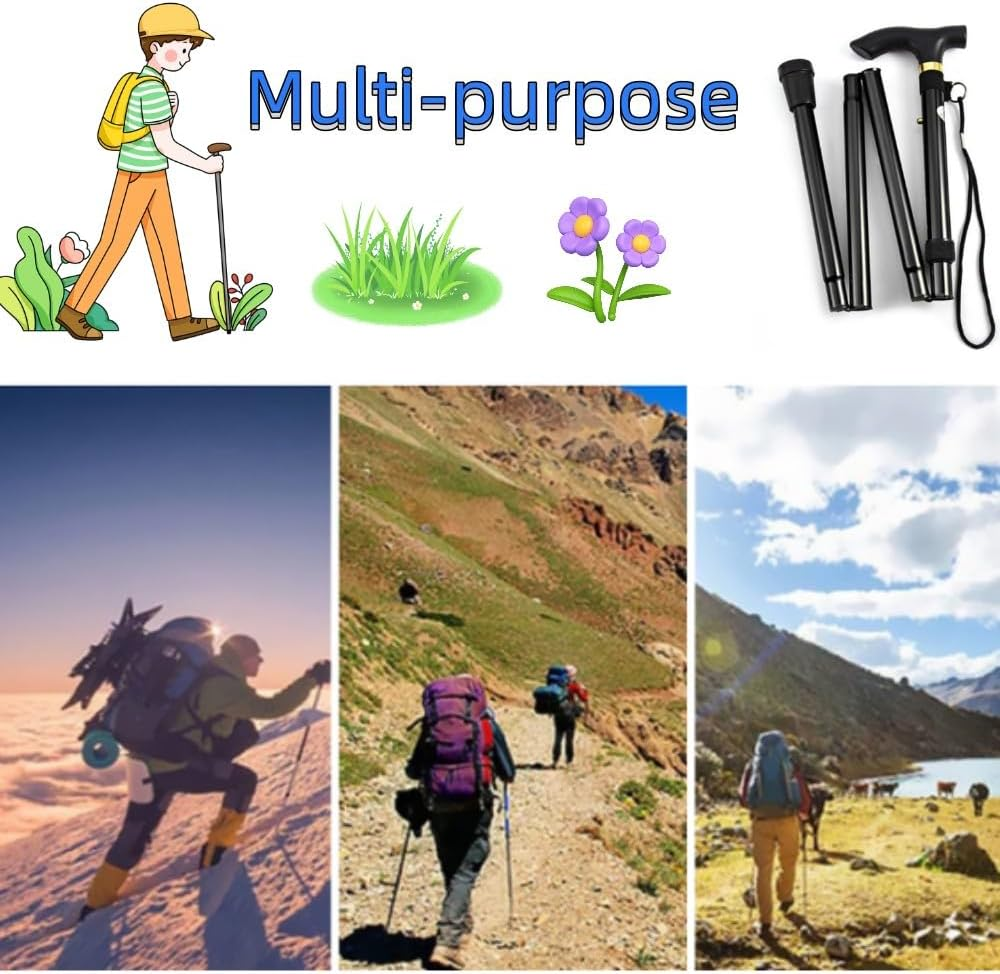 Lightweight Aluminum Trekking Pole, Foldable Walking Cane for Seniors, Walking Stick for Men & Women, Collapsible Cane- Pocket Cane Lightweight Adjustable Heavy Duty Folding Walking Stick Black image number 3