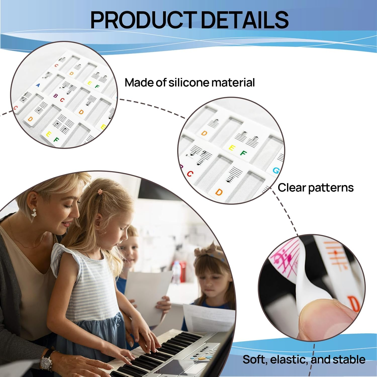 Piano Keyboard Stickers, Piano Stickers, Piano Stickers for Beginners, Removable Piano Notes Guide for Beginner, 61/88 Key Piano Keyboard Note Labels, No Need Stickers Reusable (Rainbow) image number 3