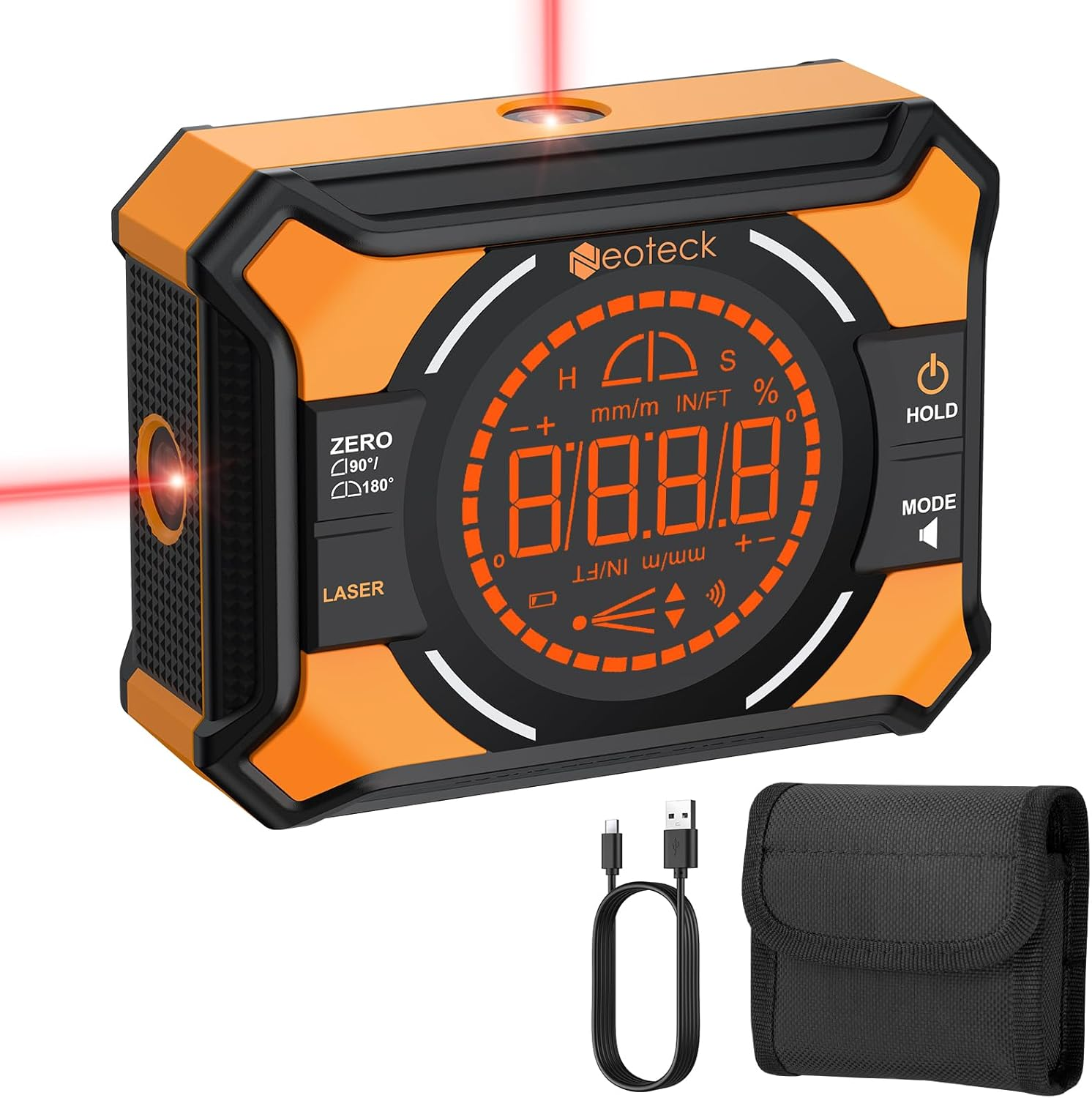 Neoteck 3-In-1 Laser Level Digital Angle Gauge with Magnetic Base &ndash; Rechargeable Digital Inclinometer with 0-90&deg; & 0-180&deg; Range, Cross Line Laser for Woodworking, Carpentry, DIY & Alignment image number 3